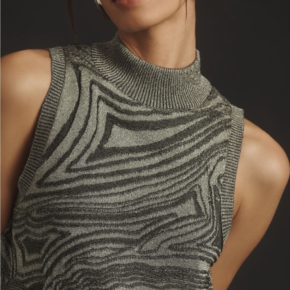 NWT Anthro Metallic Sleeveless Mock-Neck Sweater Mini Dress - Picture 4 of 11